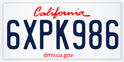 CA license plate 6XPK986