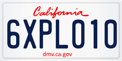 CA license plate 6XPL010