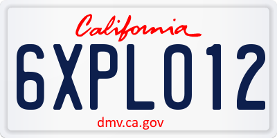 CA license plate 6XPL012
