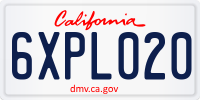 CA license plate 6XPL020