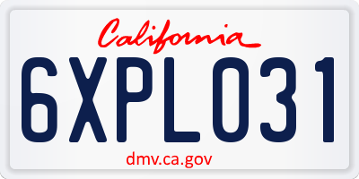 CA license plate 6XPL031