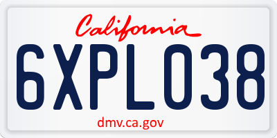 CA license plate 6XPL038