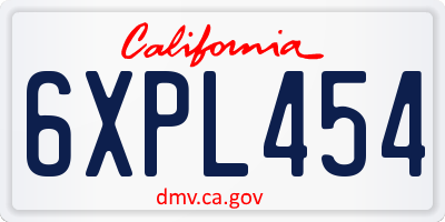 CA license plate 6XPL454