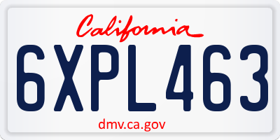 CA license plate 6XPL463