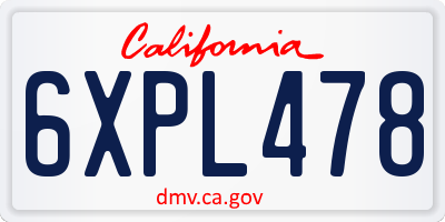 CA license plate 6XPL478