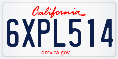 CA license plate 6XPL514