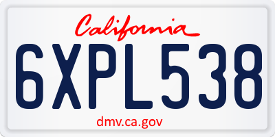 CA license plate 6XPL538