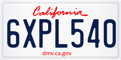 CA license plate 6XPL540