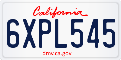 CA license plate 6XPL545