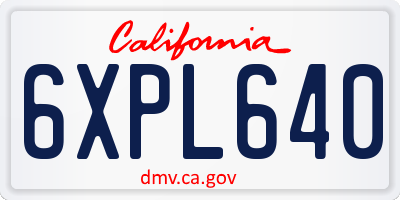 CA license plate 6XPL640
