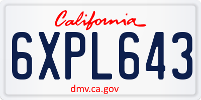 CA license plate 6XPL643