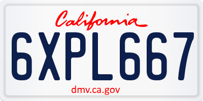 CA license plate 6XPL667