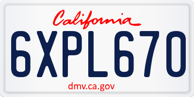 CA license plate 6XPL670