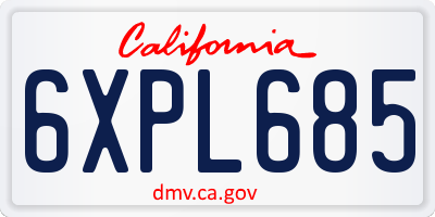 CA license plate 6XPL685