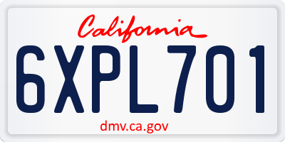CA license plate 6XPL701