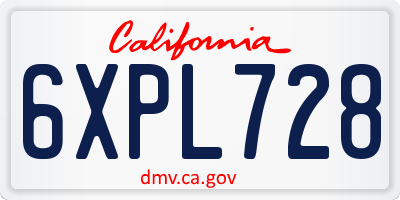 CA license plate 6XPL728