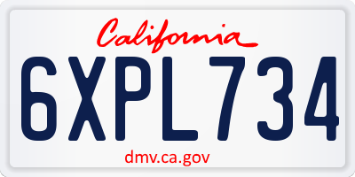 CA license plate 6XPL734