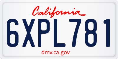 CA license plate 6XPL781