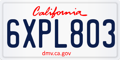 CA license plate 6XPL803