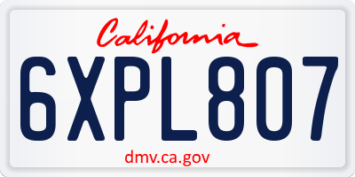 CA license plate 6XPL807