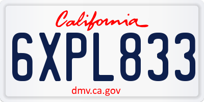 CA license plate 6XPL833