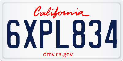 CA license plate 6XPL834