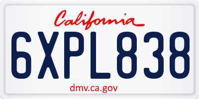 CA license plate 6XPL838