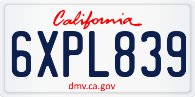 CA license plate 6XPL839