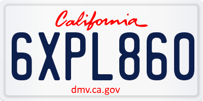 CA license plate 6XPL860