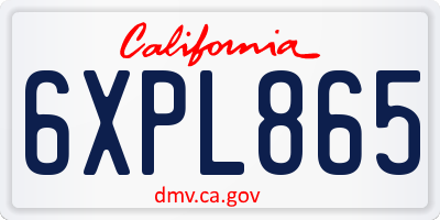 CA license plate 6XPL865