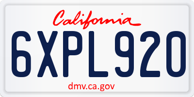 CA license plate 6XPL920