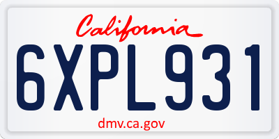 CA license plate 6XPL931