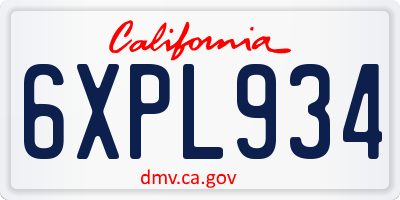CA license plate 6XPL934