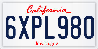 CA license plate 6XPL980