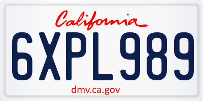 CA license plate 6XPL989