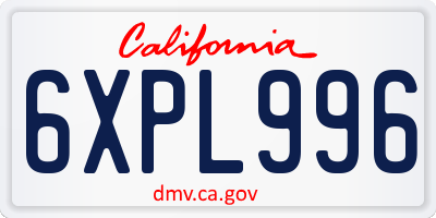 CA license plate 6XPL996