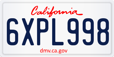 CA license plate 6XPL998