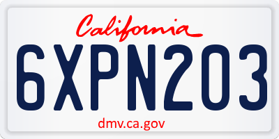 CA license plate 6XPN203