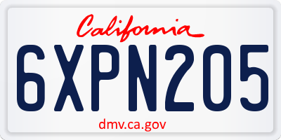 CA license plate 6XPN205