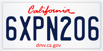 CA license plate 6XPN206