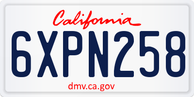 CA license plate 6XPN258