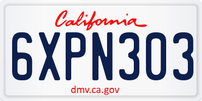 CA license plate 6XPN303