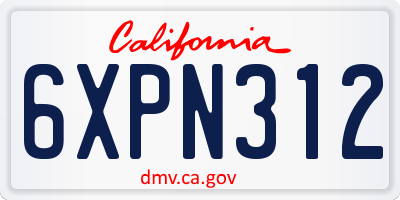 CA license plate 6XPN312