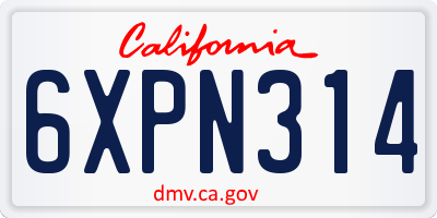 CA license plate 6XPN314