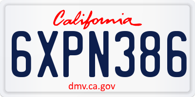 CA license plate 6XPN386
