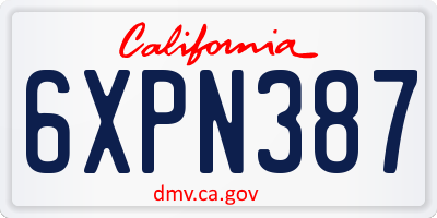 CA license plate 6XPN387