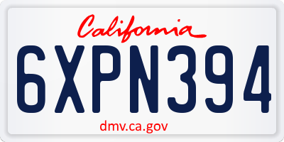 CA license plate 6XPN394