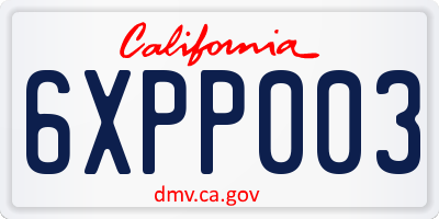 CA license plate 6XPP003