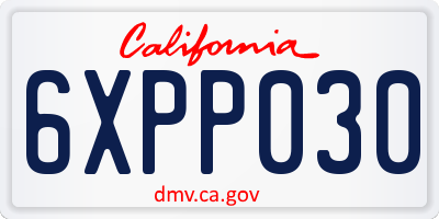 CA license plate 6XPP030
