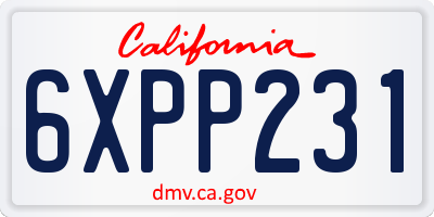 CA license plate 6XPP231